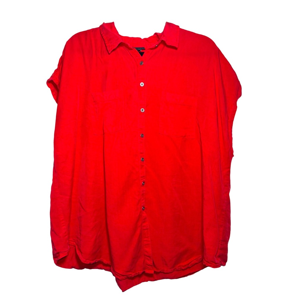 Torrid 1‎ Red 100% Tencel Button Front Shirt Short Sleeve Oversized Blouse